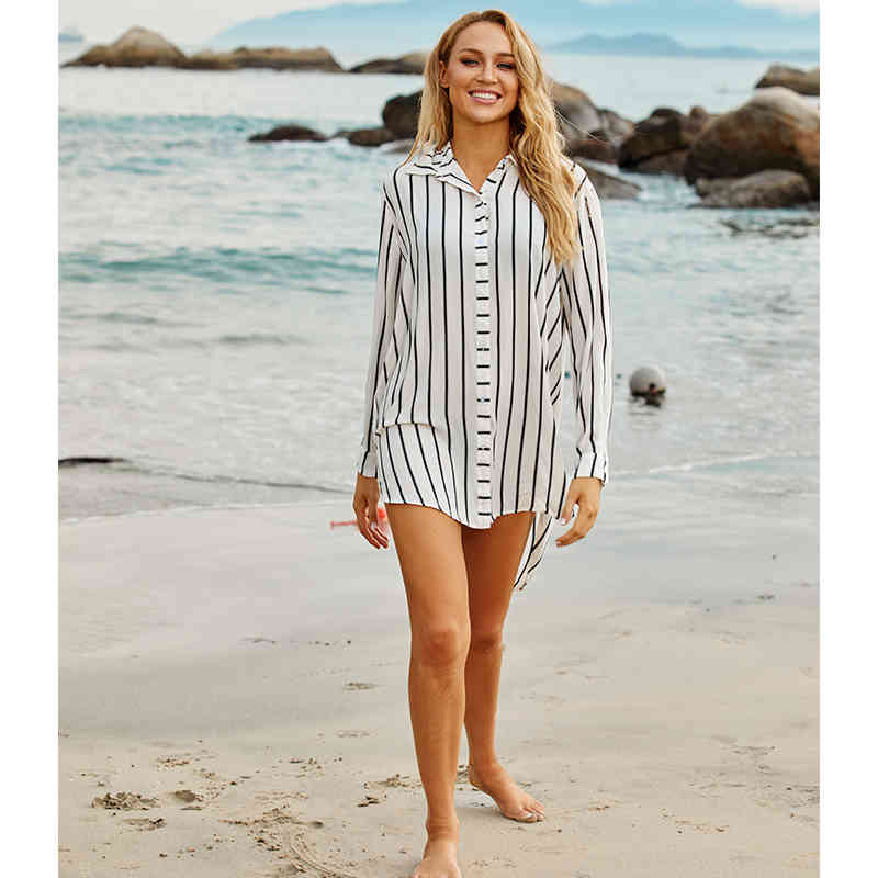 Sexy Bikini Cover-ups Cotton Tunic Boho Printed Summer Beach Tops Elegant Women Plus Size Wear Swim Suit Cover Up Q1106 210420