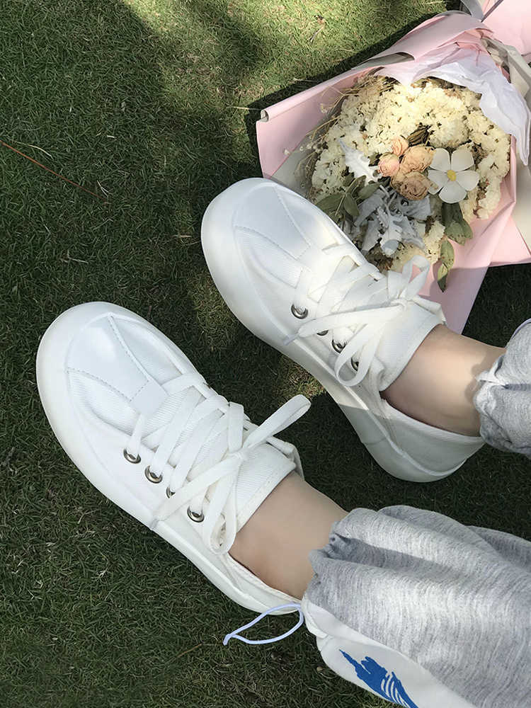 Chic Korean Hong Kong Style Casual Board Shoes Small Canvas Shoes Women's Summer 2021 New Student Flat Bottom Small Black Shoes Y0907