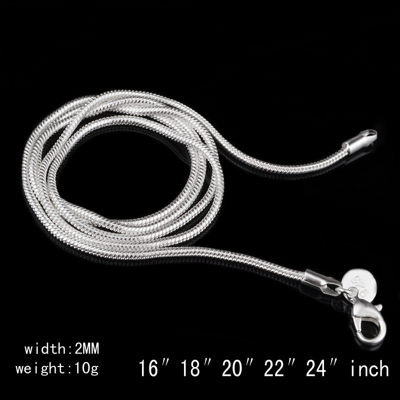 925 Sterling Silver Snake Chains choker Necklaces Jewelry in Bulk Optional Size 16 18 20 22 24 26 28 30 inches 1MM 2MM