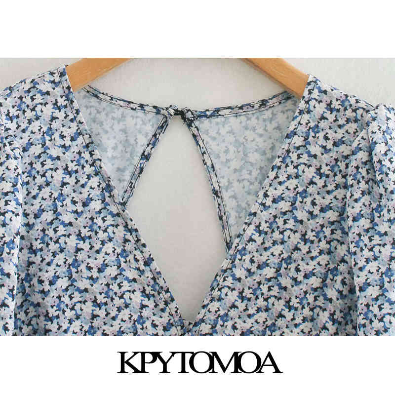 Women Chic Fashion Floral Print Ruffled Midi Dress Backless Puff Sleeve Slit Female Dresses Vestidos 210420