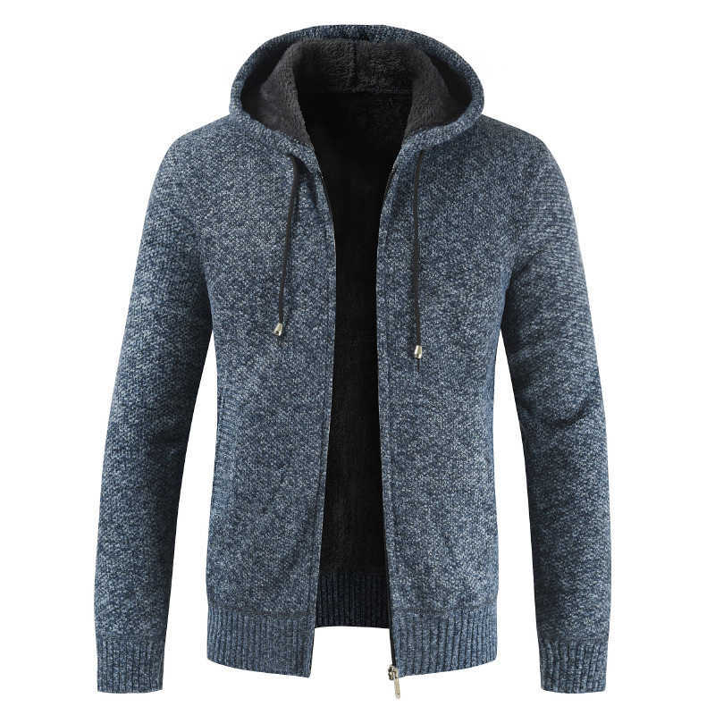 Men Autumn Casual Thick Warm Hooded Sweater Cardigan Jumper Men Winter Fashion Loose Fit Fleece Sweaters Knit Jacket 211018