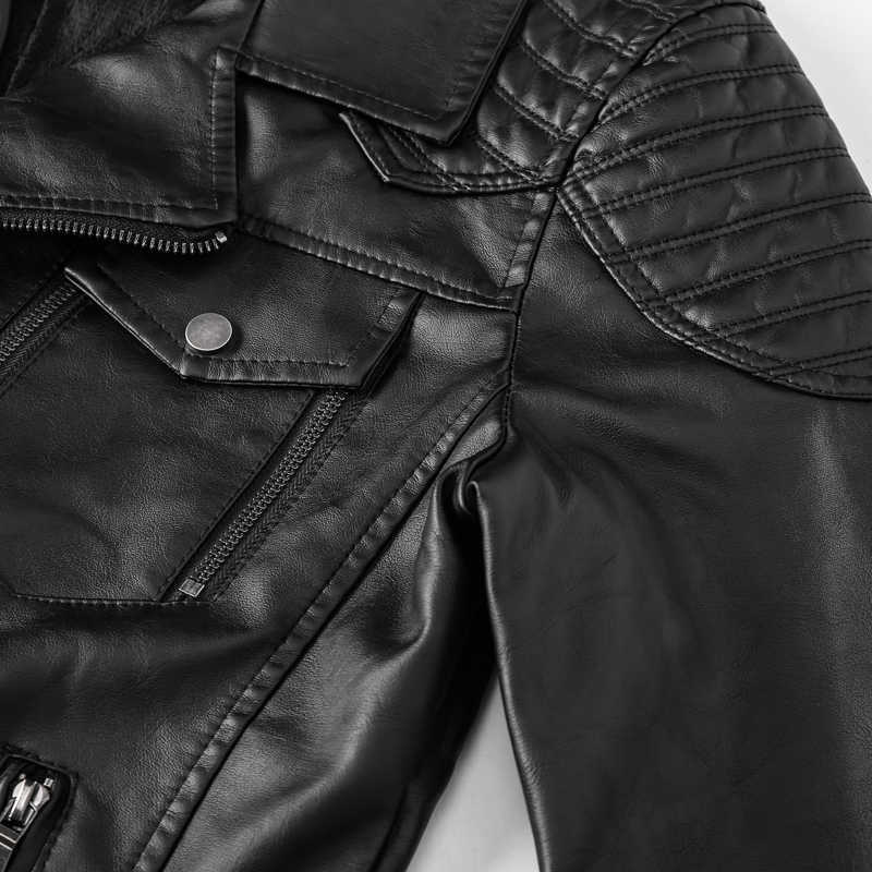 Winter Men Leather Jackets Zipper Solid Color Coat Warm Fleece Biker Motorcycle Male PU Leather Jacket Multi-pocket 211018