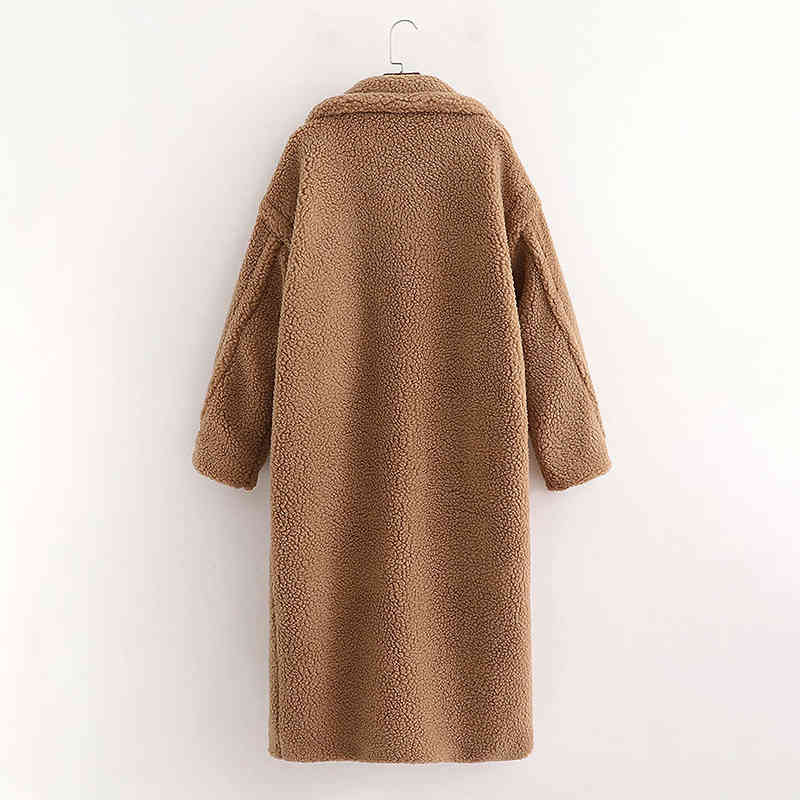 Evfer Women Casual Woolen Khaki Warm Long Coats Oversize Female Fashion Teddy Cashmere Loose Jacket Ladies Winter Thick Outwear 210421