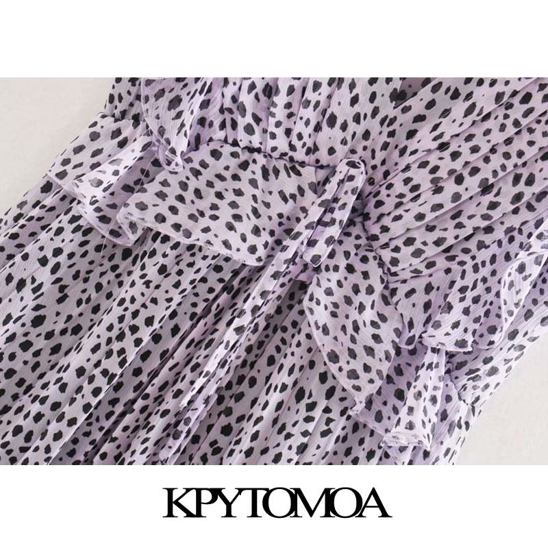 Women Chic Fashion Pleated Printed Ruffled Midi Dress Sleeveless Elastic Waist Tied Female Dresses Mujer 210420