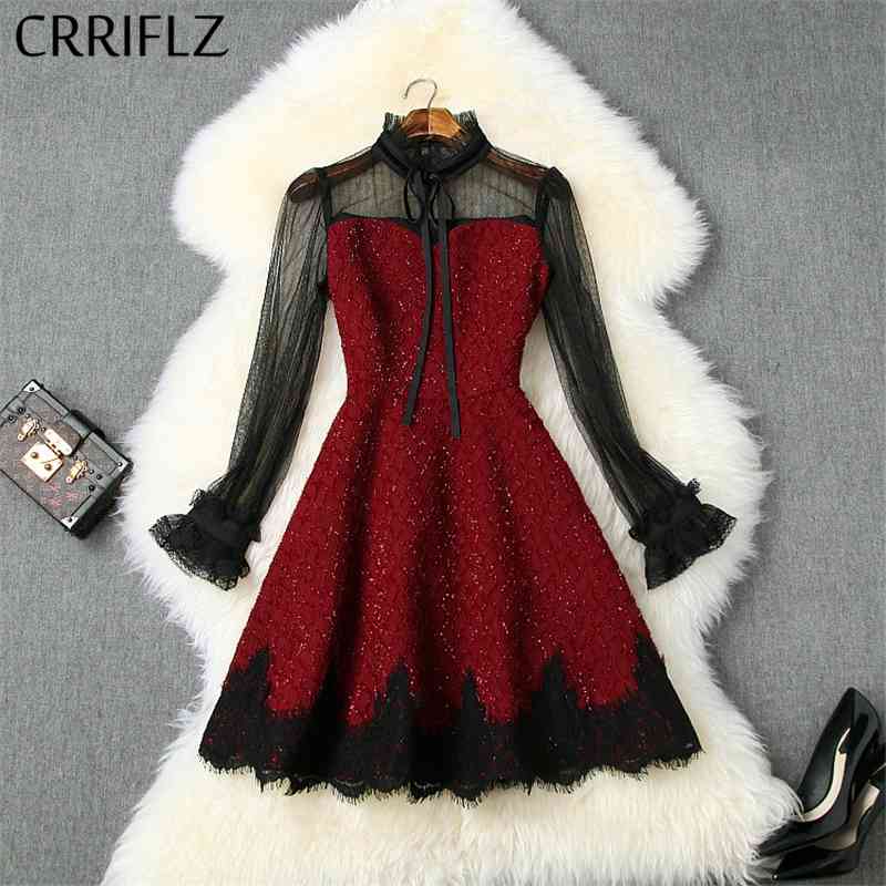 Short Mesh Women Dress Lace Bright Silk Patchwork Spring Bow A-line Flare Sleeve Stand Collar Party 210520, Burgundy
Short Mesh Women Dress Lace Bright Silk Patchwork Spring Bow A-line Flare Sleeve Stand Collar Party 210520, Burgundy