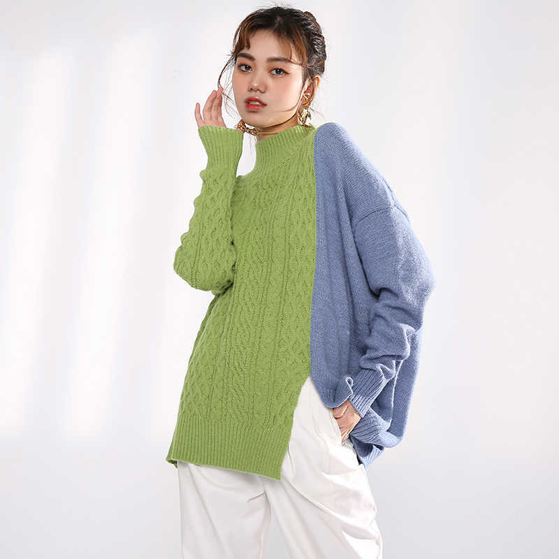 Gray Blue Irregular Knitting Sweater Loose Turtleneck Long Sleeve Women Pullovers Fashion Autumn Winter 1Y21906 211011Z