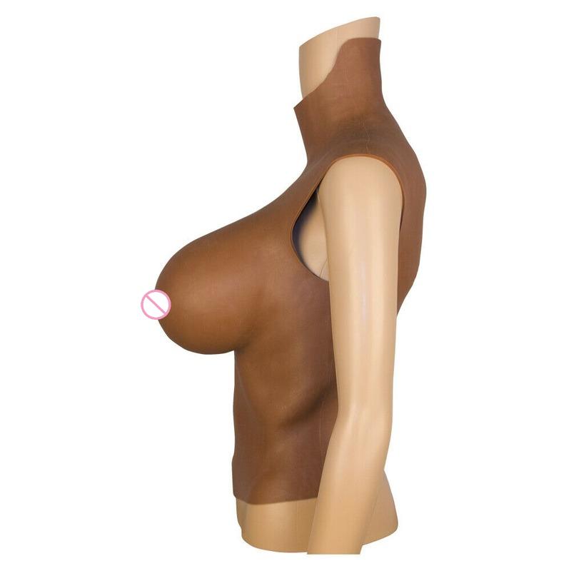 Women's Shapers Artificial Boobs Silicone Breast Half Bodysuit Black Skin Transgender Body Women