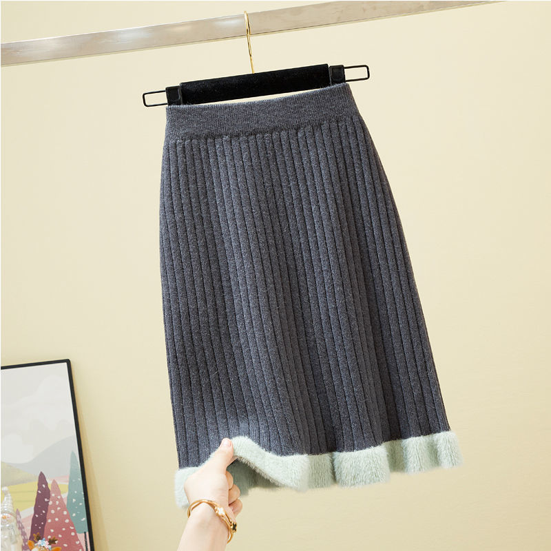 Nomikuma Knitted Women Skirt Korean Contract Color Patchwork A-line Mini Sweater Skirts Autumn Winter Faldas Mujer 6C721 210427