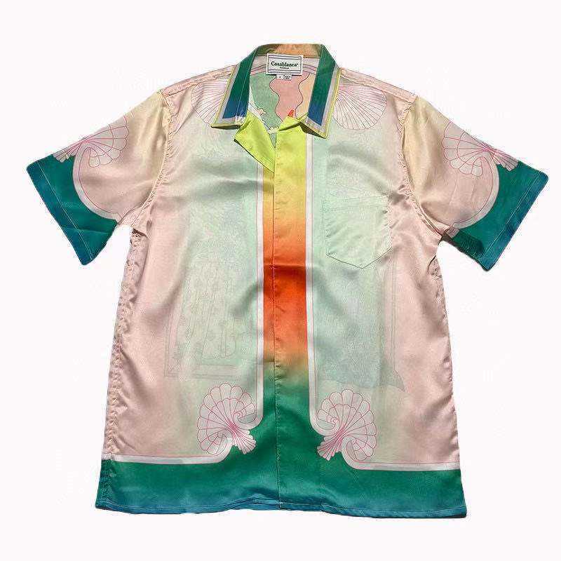 Casablanca Printed Shirt Flower Loose Silk Short Sleeve Shirts, White