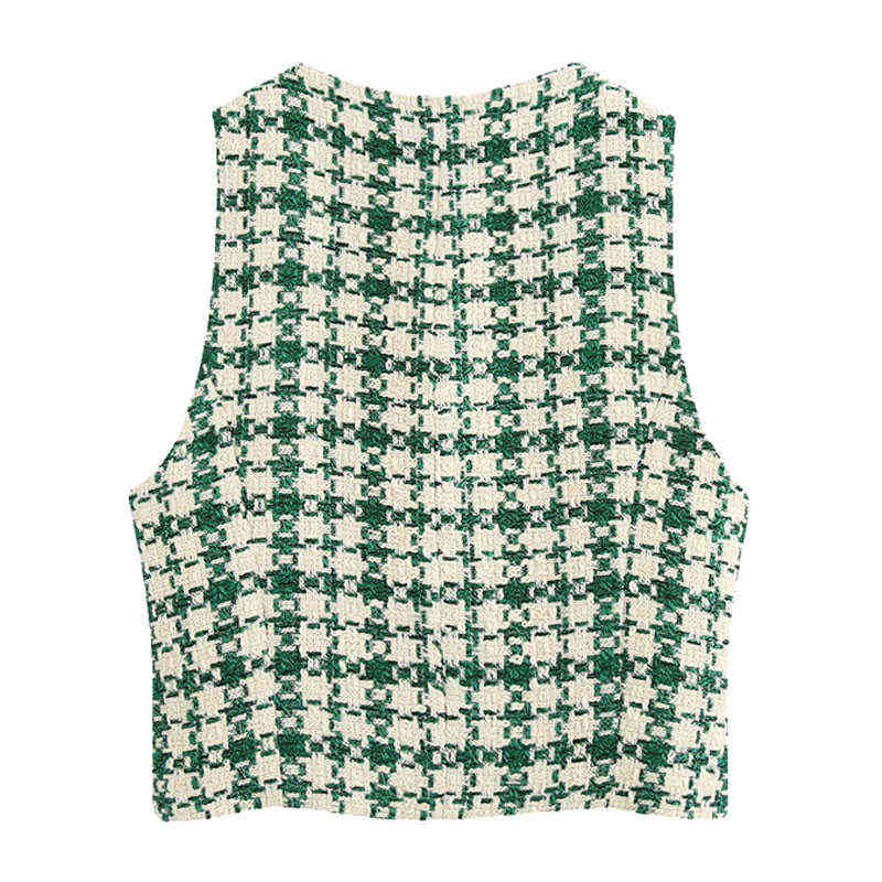 BBWM Women Fashion Button-up Tweed Cropped Vests Coat Vintage Chic V Neck Long Sleeve Outerwear 211120