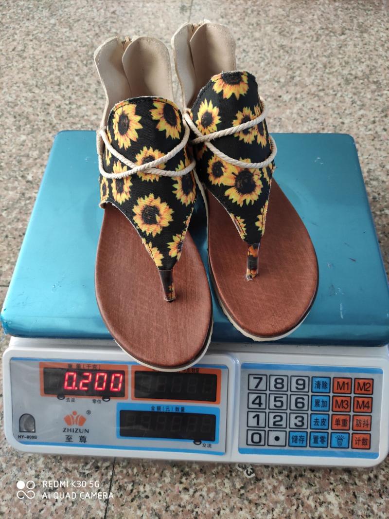 Sandals SAGACE Women Casual Plus Size Sunflower Printed Beach Shoes Flat Clip Toe Roman Flip Flops Back Zipper Summer