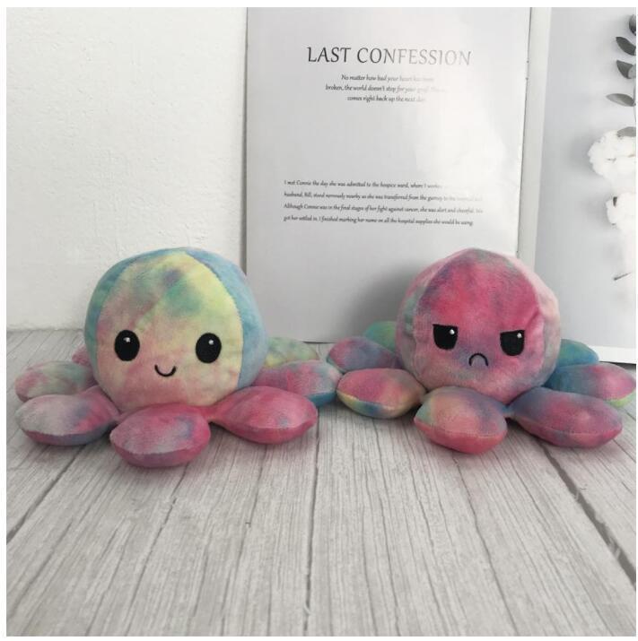 Illuminated Flip Octopus Stuffed Plush Toys For Cute Angry Emotion Reversable Animal Plush Doll Christmas Gifts
