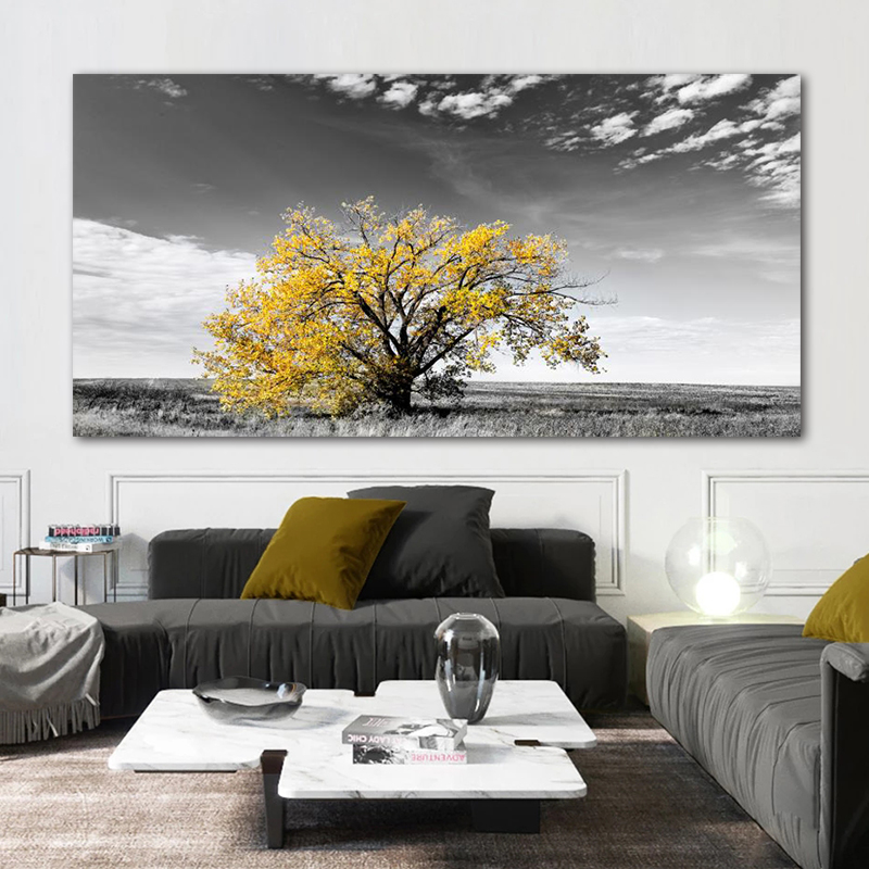 Yellow Tree Home Decor Painting Printed On Canvas Wall Art Pictures For Living Room Landscape Posters And Prints Modern Cuadros