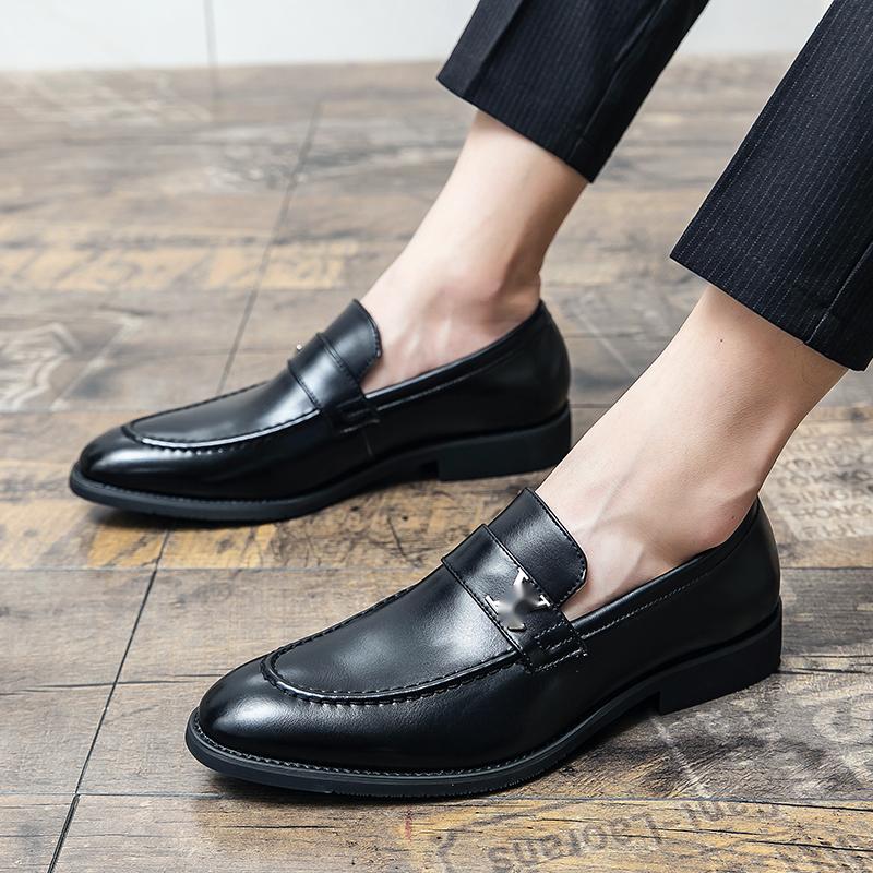 Men Shoes 2021 New Casual Business Shoe Dress Spring Autumn Slip on Simplicity Round Toe PU Leather Classic Comfortable Loafers Office DP076