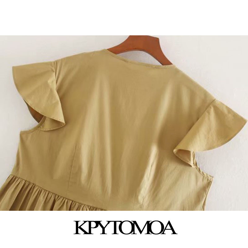 Women Chic Fashion Ruffled Pleated Mini Dress V Neck Sleeveless Female Dresses Vestidos Mujer 210420