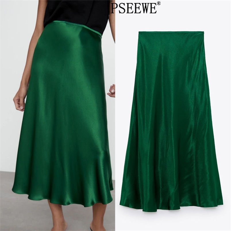 Woman Green Satin Elegant Long Skirts With High Waist Summer Midi Skirt Women Elastic A Line Female 210519
Woman Green Satin Elegant Long Skirts With High Waist Summer Midi Skirt Women Elastic A Line Female 210519