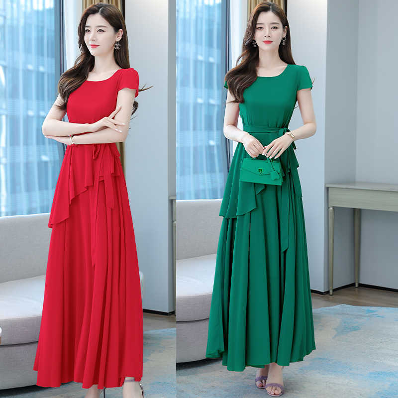 Korean Fashion Dress Beach Skirt O-Neck Chiffon Female Long Slim Ankle-Length es Bohemian Shirring Woman Clohting 210604, Red
Korean Fashion Dress Beach Skirt O-Neck Chiffon Female Long Slim Ankle-Length es Bohemian Shirring Woman Clohting 210604, Red