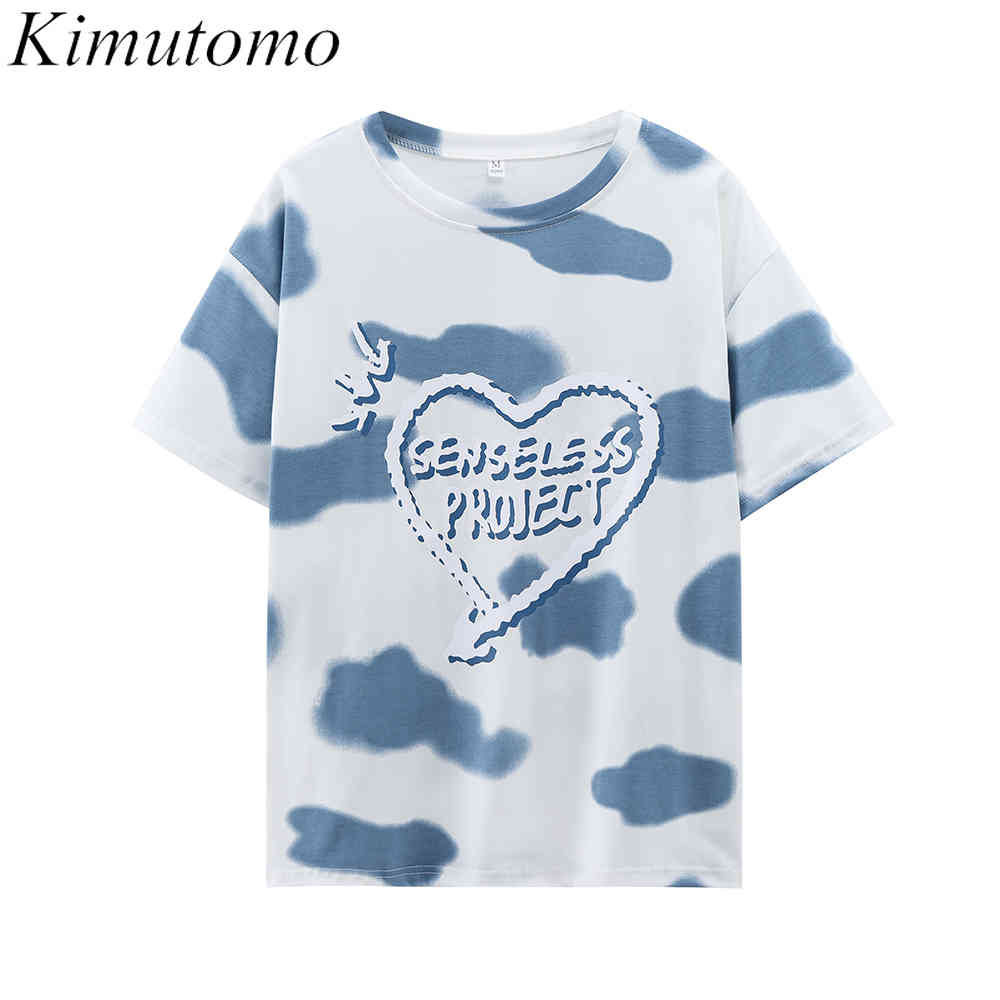 Kimutomo Tie Dye T-shirt Female Heart Letter Print Korean Chic Fashion O-neck Short Sleeve Loose All Matching Top Outwear Casual 210521, Blue
Kimutomo Tie Dye T-shirt Female Heart Letter Print Korean Chic Fashion O-neck Short Sleeve Loose All Matching Top Outwear Casual 210521, Blue