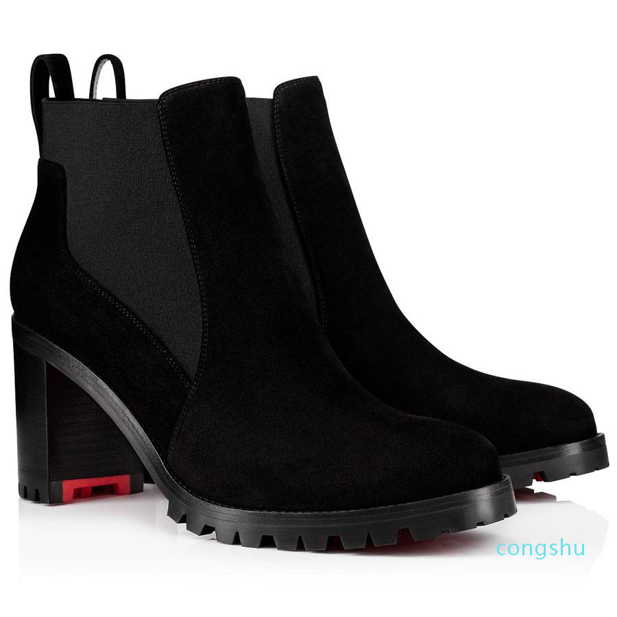 Women Leather Boot Ankle Boots Red Bottom High Heels Chunky…