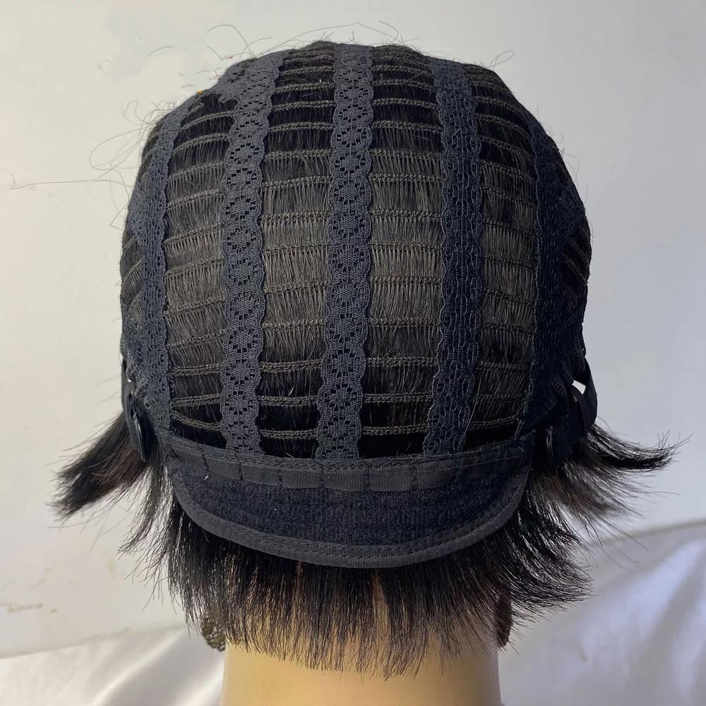 150density full Brazilian Short Pixie Cut None lace front Wigs with bangs 100% Remy Human Hair Wig For Black Women