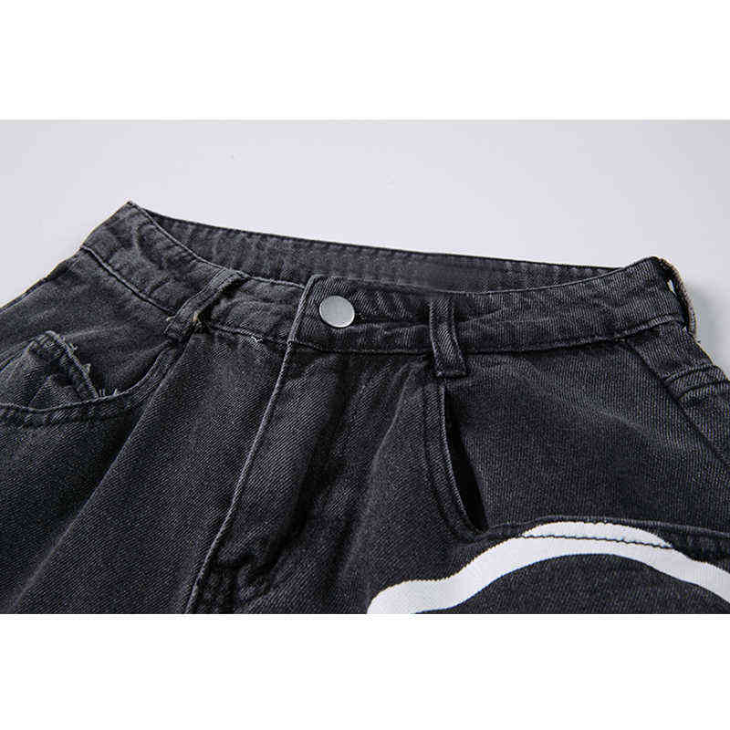 Spring Fashion Ins Street Hip-hop Printing Wash Jeans Loose Casual Denim Wide Leg Pants Woman Long Trousers 211111