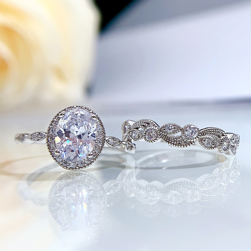 Size 5-10 Luxury Jewelry Wedding Rings 925 Sterling Silver Oval Cut White Topaz Rose Gold CZ Diamond Handmade Eternity Party Women Bridal Ring Set For