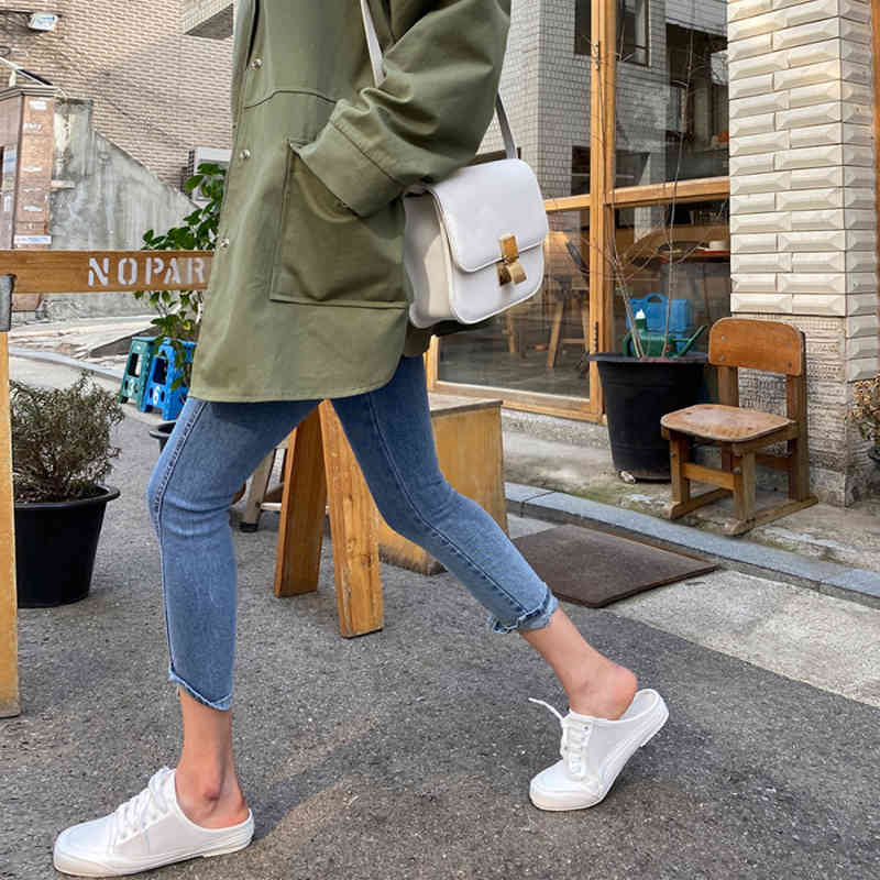 Streetwear Blue Denim Split Cuff High Waist Skinny Fashion Fall Female Pencil Pants Women Jeans 10404 210417