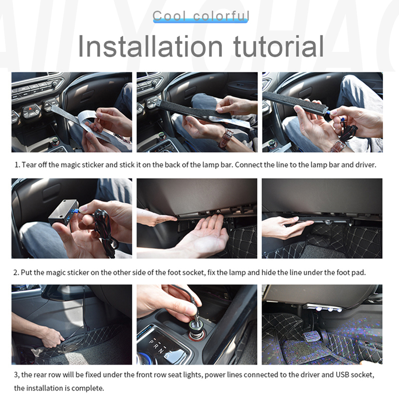 4pcs Car Foot Lamp Ambient Light With USB Wireless Remote RGB Music Control Multiple Modes Auto Interior Decorative Neon Lights