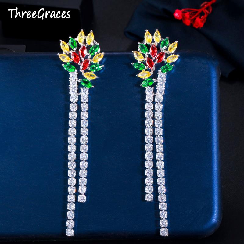 Dangle & Chandelier ThreeGraces Brilliant Colorful Cubic Zirconia Long Multicolor Leaf Drop Wedding Earrings For Brides Party Costume Jewelr, Silver
Dangle & Chandelier ThreeGraces Brilliant Colorful Cubic Zirconia Long Multicolor Leaf Drop Wedding Earrings For Brides Party Costume Jewelr, Silver