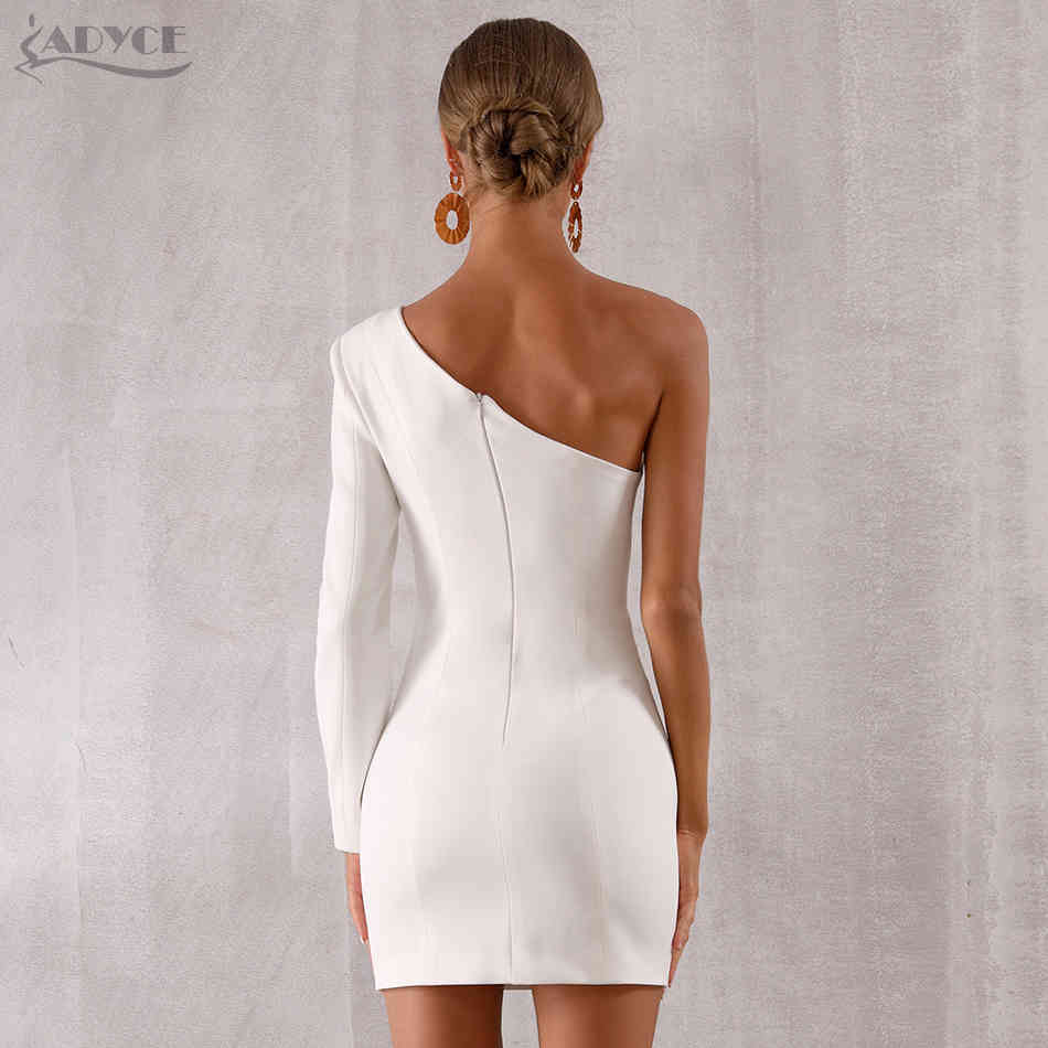 Summer Women White One Shoulder Celebrity Evening Party Dress Sexy Long Sleeve Runway Bodycon Club Vestidos 210423