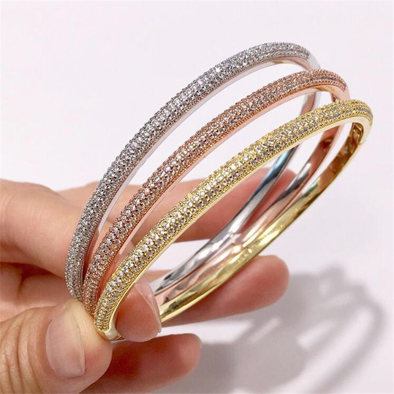 Choucong Brand Desgin Wedding Bangle Sparkling Luxury Jewelry 18K White Gold Fill Full White Sapphire Pave Zircon CZ Diamond Gemstones Women Bracelet 