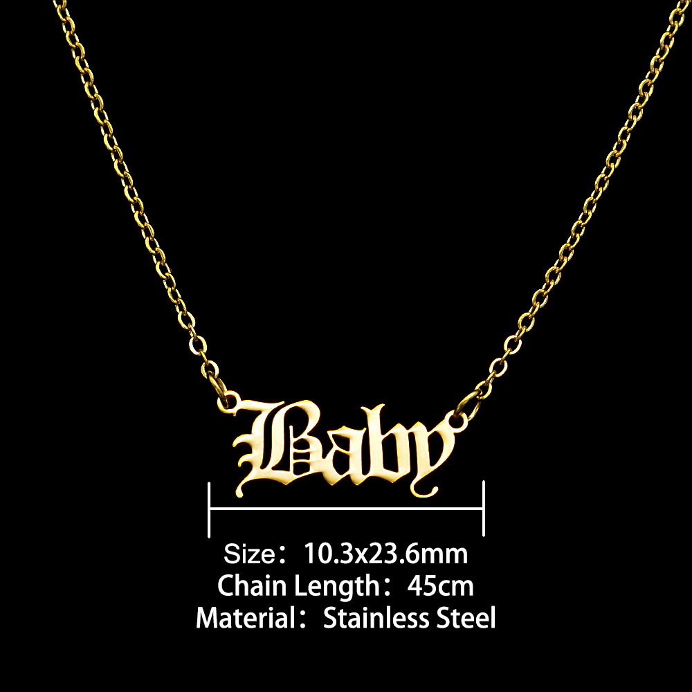 30PCS Old English Letter Word Baby Necklaces Stainless Steel Initial Alphabet Name Logo Pendant Charm Chain Minimalist Collar Choker Jewelry for Women