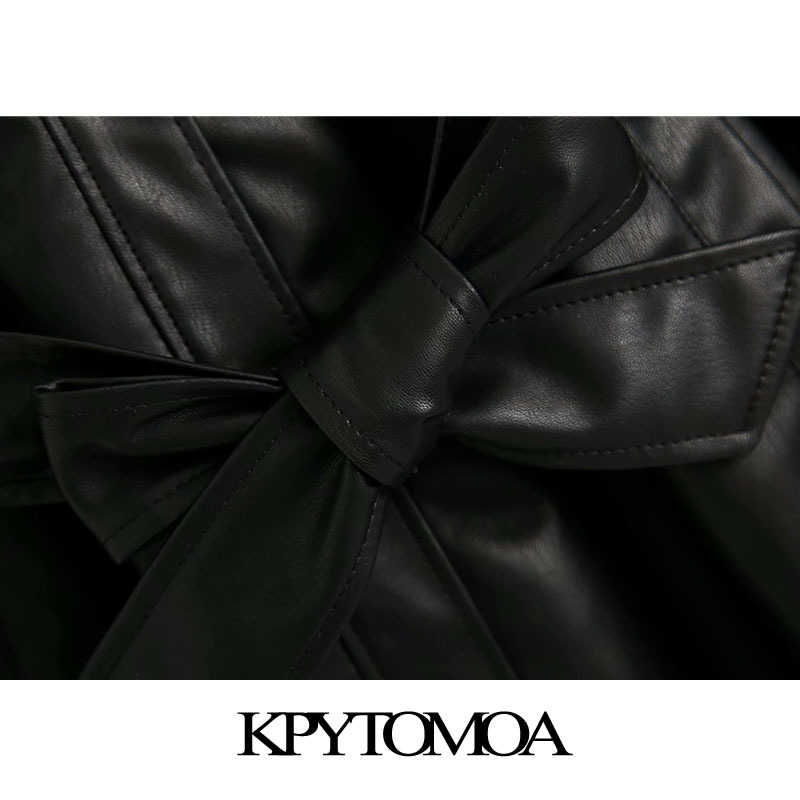 Women Fashion With Belt Tassel Faux Leather Jacket Coat Vintage Long Sleeve Snap-button Female Outerwear Chic Tops 210416