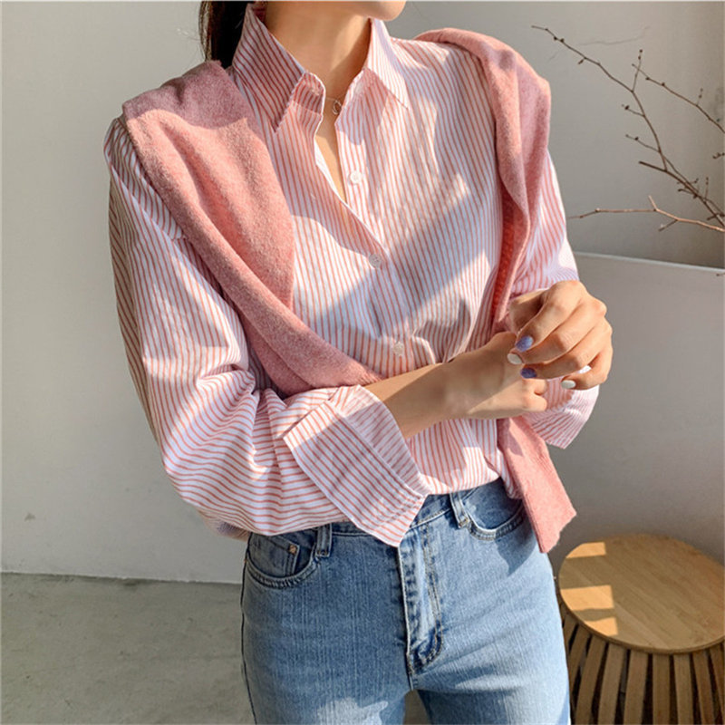 Casual Shirts Streetwear Gentle OL All Match Chic Striped Women Loose Fashion Brief Geometric Clothe Blouses 210421