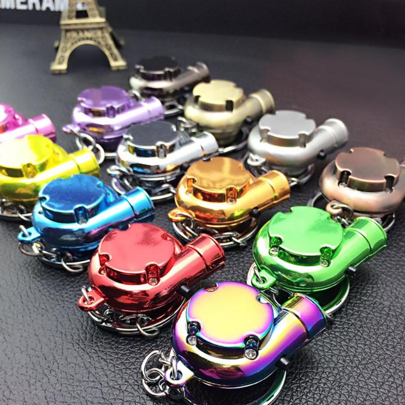 Keychains Mini Turbo Turbocharger Keychain Spinning Turbine Key Chain Ring Keyring Keyfob Car Interior Gifts Accessories