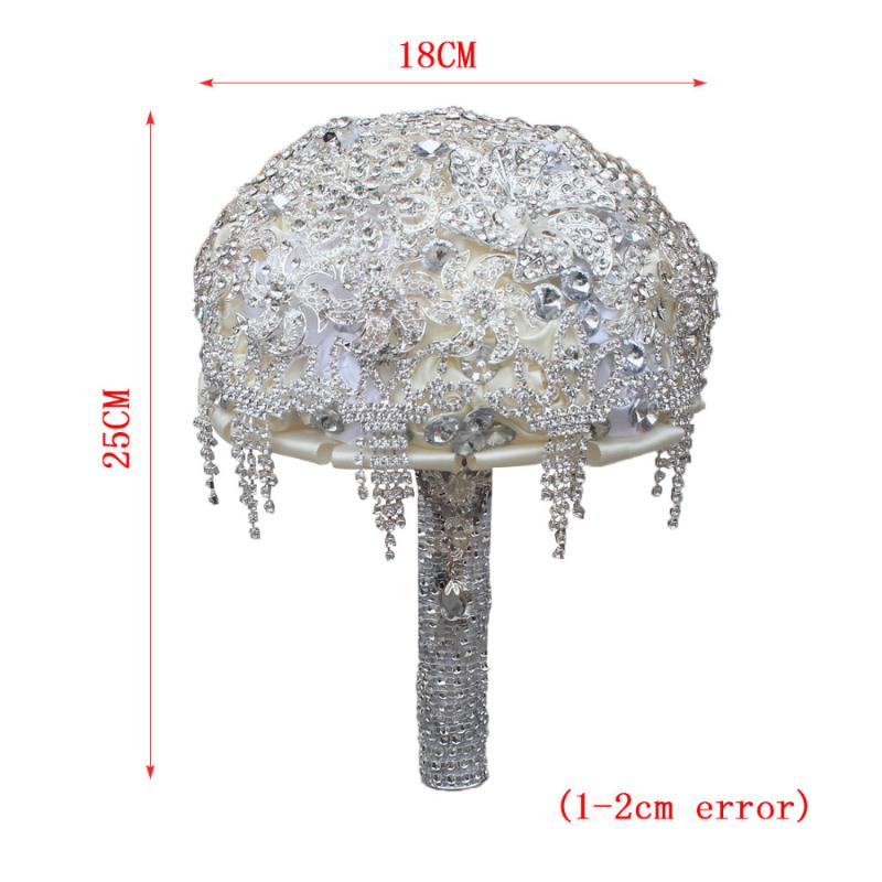 Luxury Handmade Diameter 18CM Wedding Bouquet Silver Plated Crystal Rhinestone Brooches Jewelry Bridal Hand Flower Decorative Flowers & Wrea