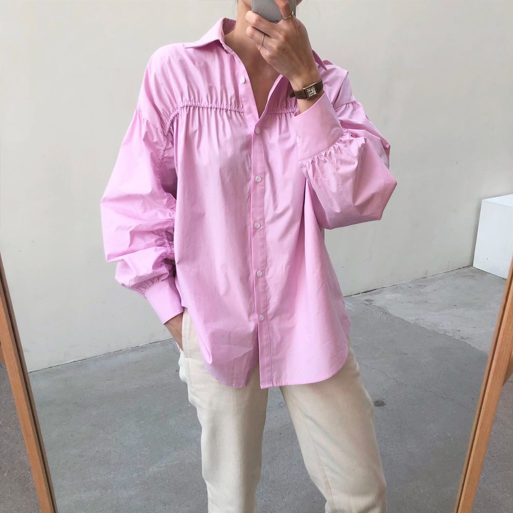 Solid Women Loose Brief Shirts Female High Street Casual Office Lady Korean Chic All Match Stylish Blouses 210421