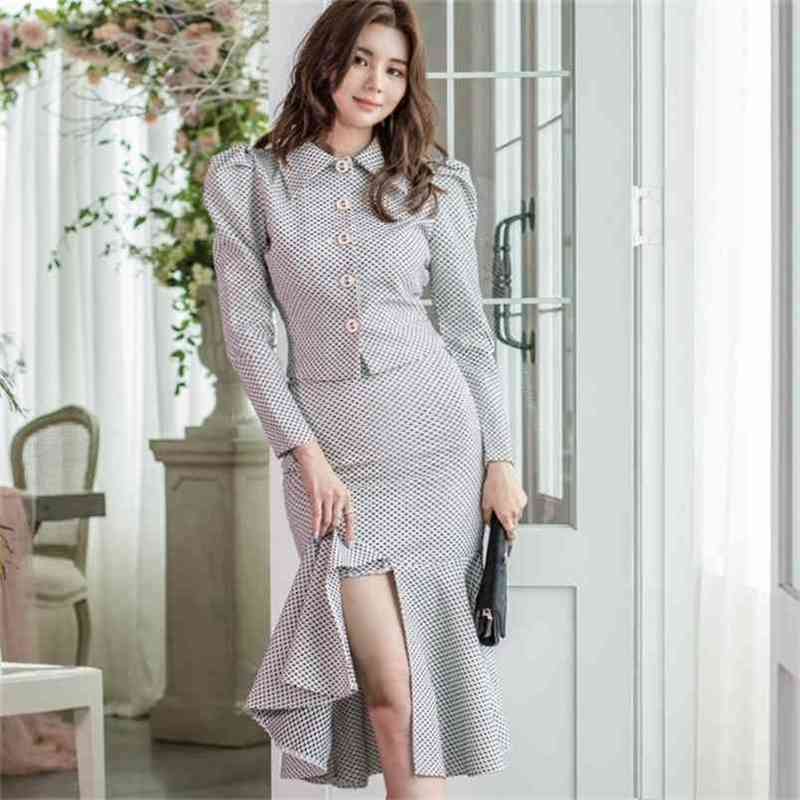 HIGH QUALITY Spring Office Blouse Shirt Sashes Bodycon Midi Dot Skirt Two Piece Work Set Split Zipper Suit Dress 210603, Picture color
HIGH QUALITY Spring Office Blouse Shirt Sashes Bodycon Midi Dot Skirt Two Piece Work Set Split Zipper Suit Dress 210603, Picture color