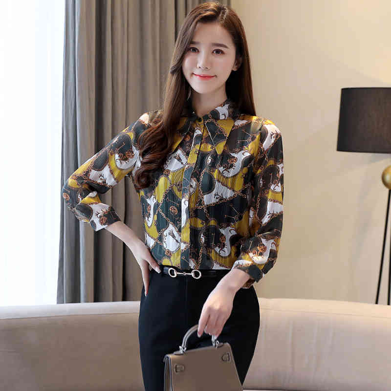 Blusas Mujer De Moda Elegant Vintage Floral Women Tops Spring Long Sleeve Print Shirt Office Lady Blouse 8520 50 210506