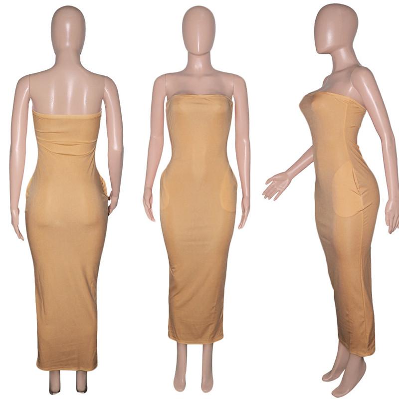 Casual Dresses Sexy Tube Top Long Maxi Dress With Pockets Summer For Women 2021 Oversized Bodycon Party Clubwear