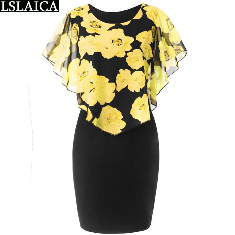 women dress rose print elegant casual slim bodycon office party streetwear plus size S-5XL short 210515