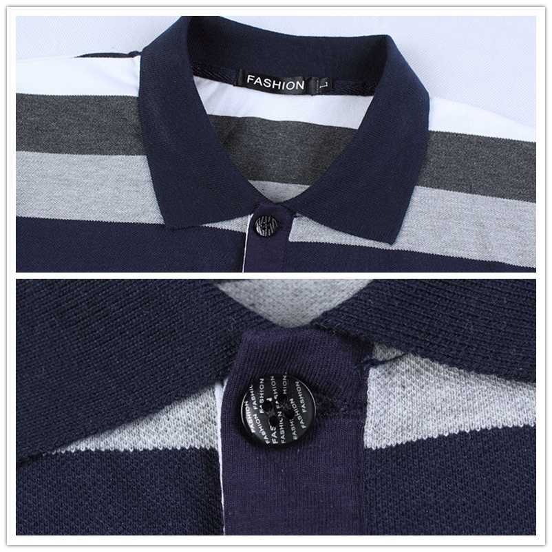 TFETTERS Autumn Men's T-shirt Stripe Pattern Letters Print Long Sleeved Turn-down Collar Shirt Big Size M - 5XL 210629