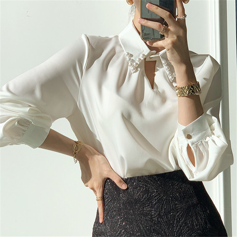 White Chic Lapel OL Loose Brief Gentle Outwear Minimalist High Quality Streetwear Casual Stylish Blouses 210421