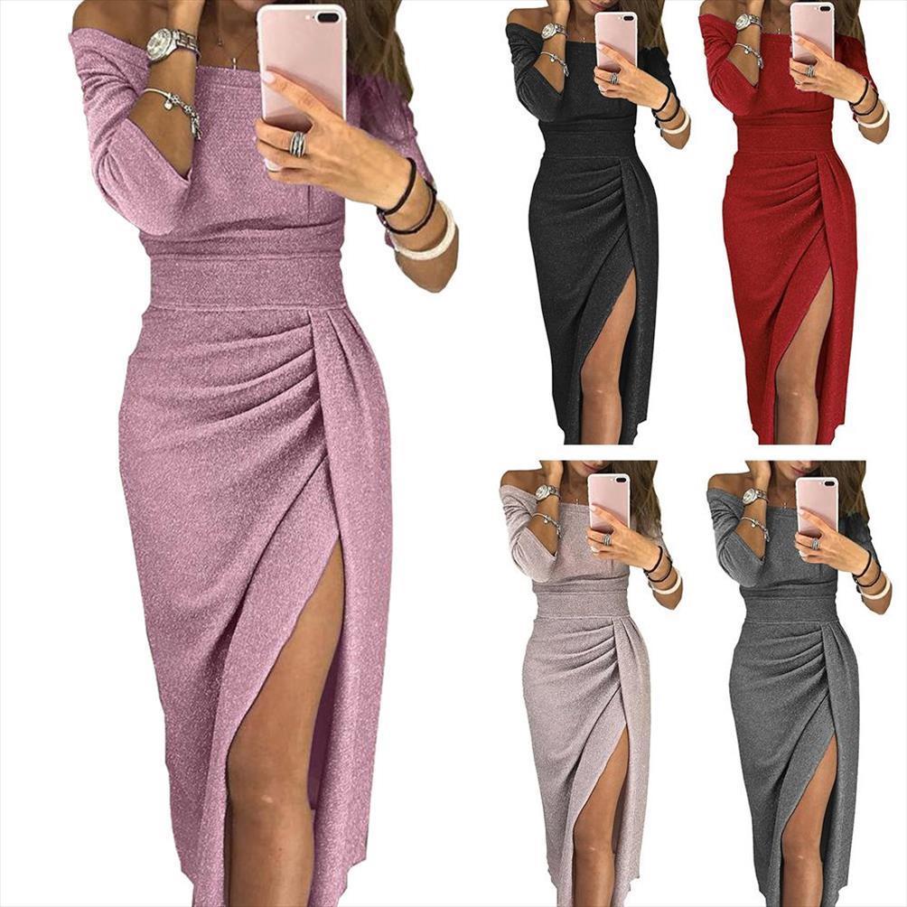 evening party women dresses off shoulder high split 3 4 sleeve bodycon maxi dress vestido de mulher, Black;gray
evening party women dresses off shoulder high split 3 4 sleeve bodycon maxi dress vestido de mulher, Black;gray