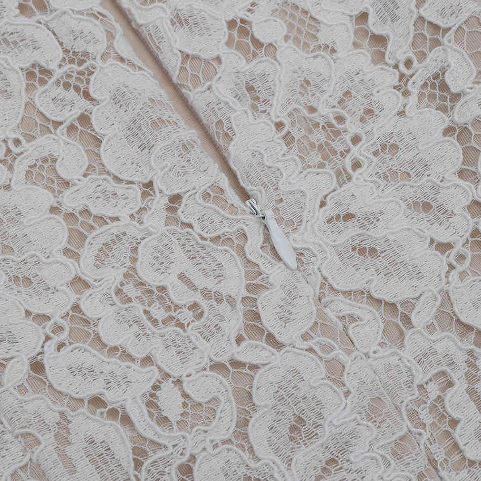 Free Women's White Lace Dress Sexy O-neck Long Sleeve A-line Ruffle Celebrity Club Party Midi Vestidos 210524