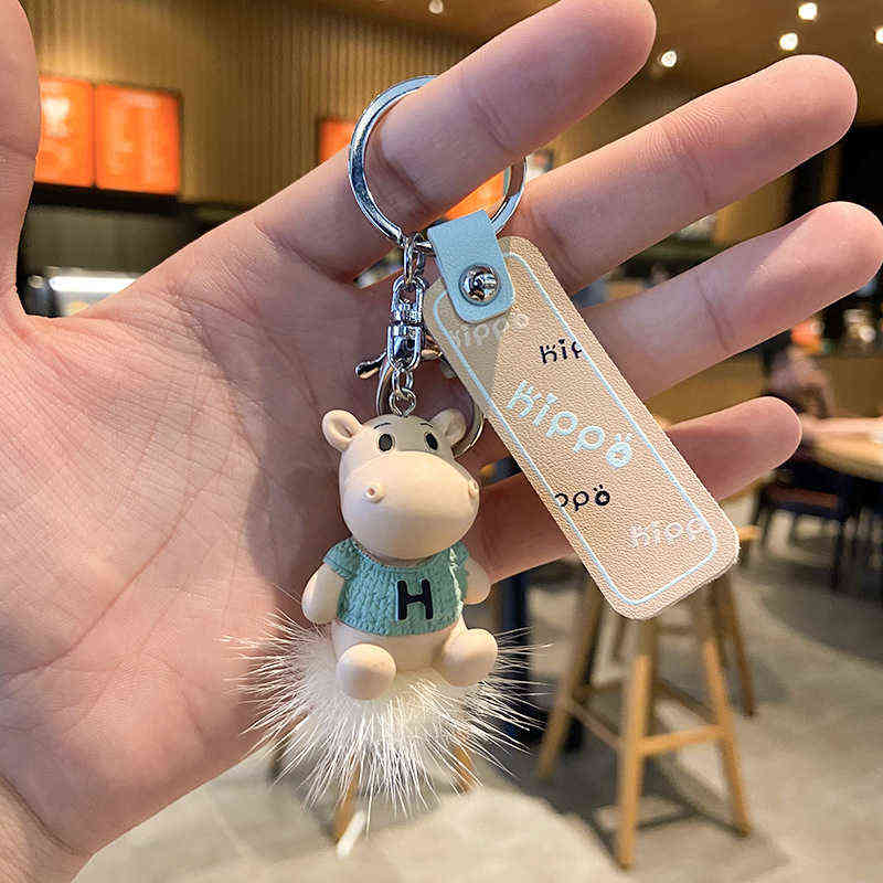 Fashion Cartoon Hippo Keychain Cute Three-dimensional Striped Keychain Fun Phone Bag Car Pendant Key ring H1126