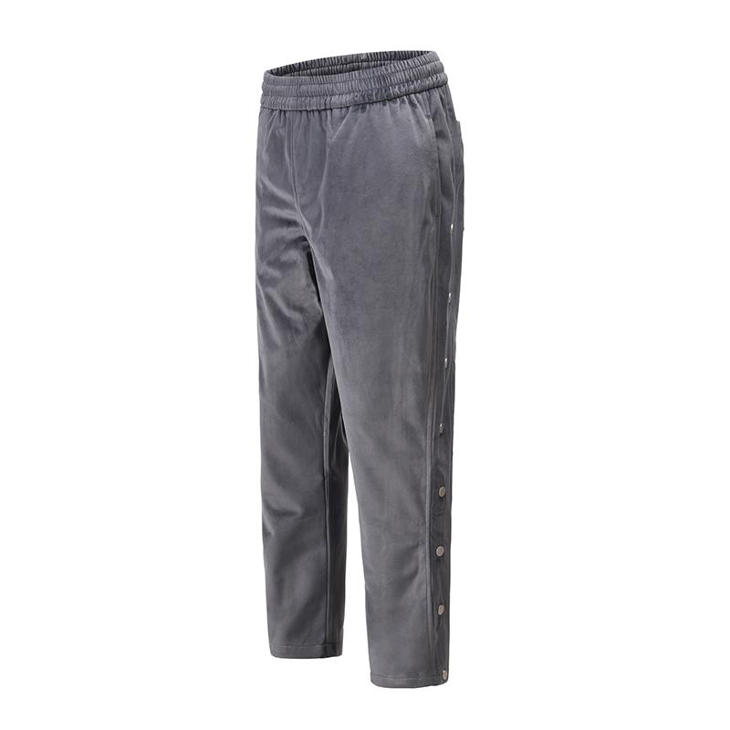 Side Button Velvet Solid Sweatpants Mens Straight Ankle Zipper Baggy Casual Track Pants Streetwear Elastic Waist Loose Trousers Men's