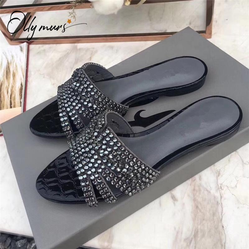 Slippers OllyMurs Style Genuine Leather Summer Shoes Woman Open Toe Crystal Women Casual Flat, Black
Slippers OllyMurs Style Genuine Leather Summer Shoes Woman Open Toe Crystal Women Casual Flat, Black