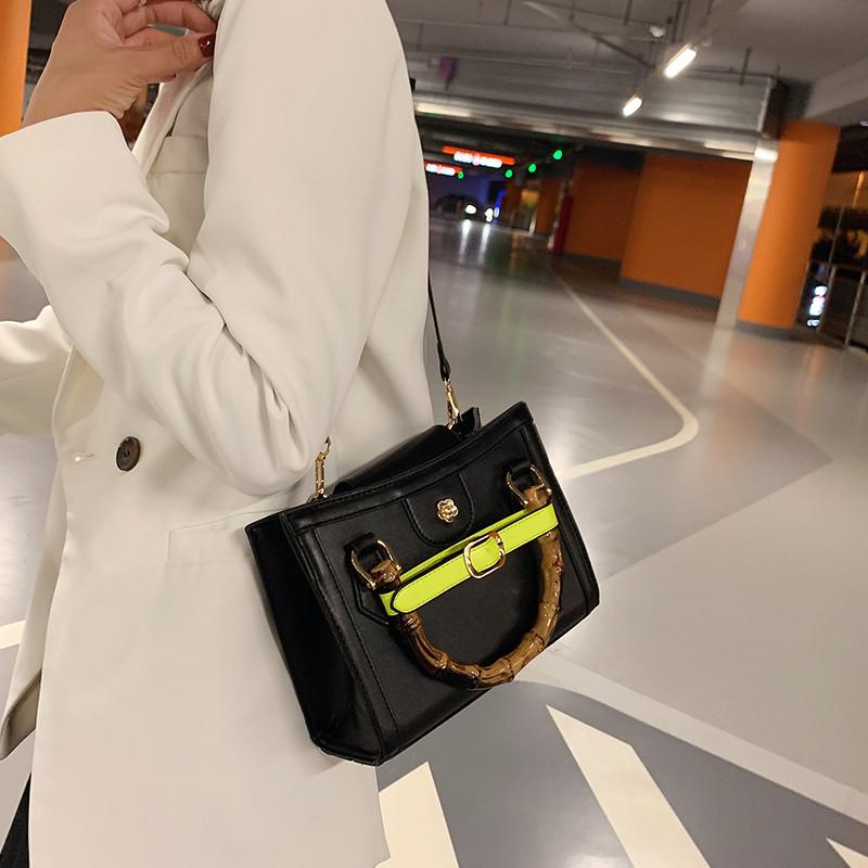 Evening Bags Vintage Square Crossbody Bag 2021 PU Leather Bamboo Handle Women's Designer Handbag Shoulder Messenger