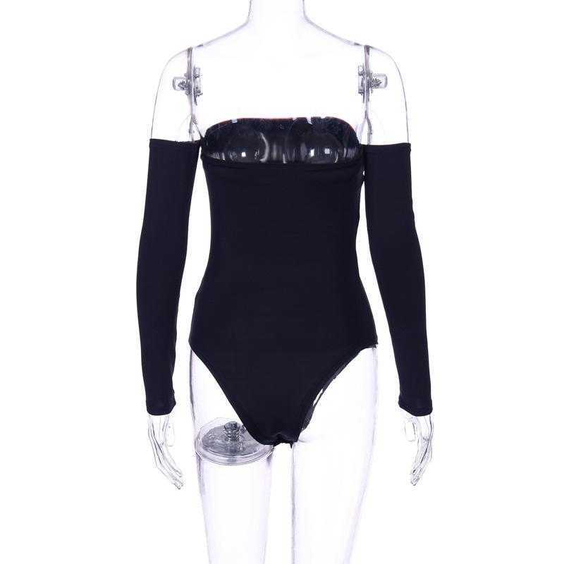 Colysmo Flame Print Sexy Bodysuit Women Off Shoulder Club Party suits Female Black Long Sleeve Mujer Woman Clothes 210527